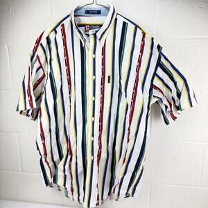 Vintage Chaps Ralph Lauren Men L Golf Clubs Button Down Shirt Striped, 25x33